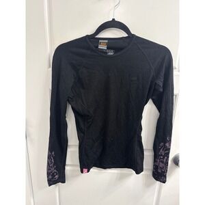 Icebreaker Bodyfit 200 Merino Wool Base Layer Top Black Purple Floral Womens S